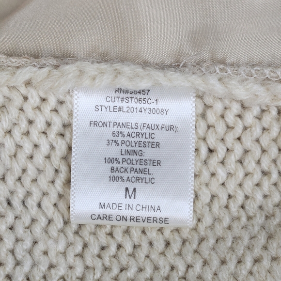 Eyeshadow Brand Womens Cream Faux Fur With Knit Back Sweater Vest Size M - Picture 6 of 7